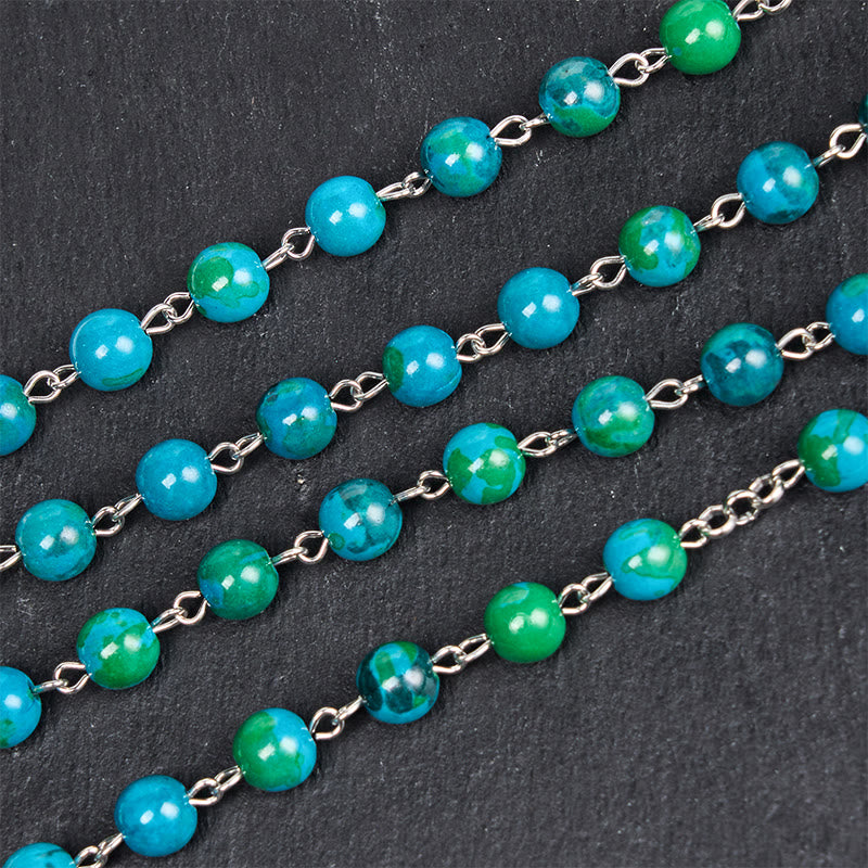 Christianartworkshop Medaglia Miracolosa e Crocifisso con Catena Rosario in Lega di Pietra Verde Blu Rotonda da 8 mm - image 5