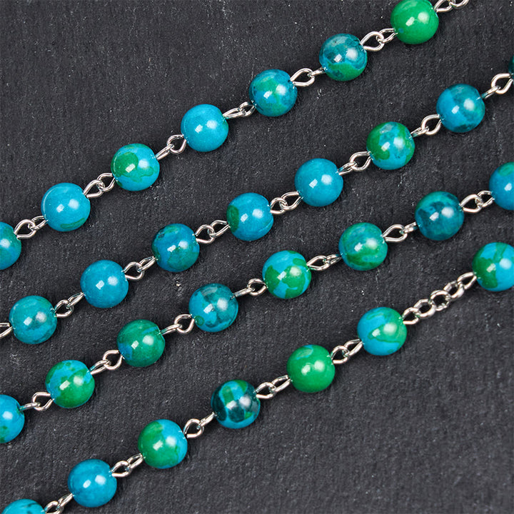 Christianartworkshop Medaglia Miracolosa e Crocifisso con Catena Rosario in Lega di Pietra Verde Blu Rotonda da 8 mm - image 5