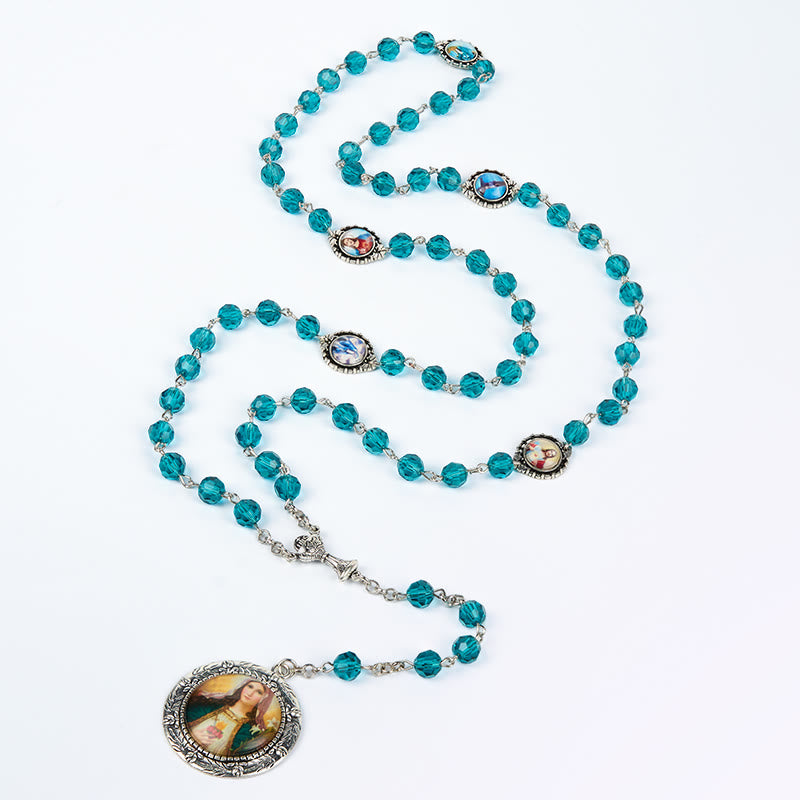 Rosario in lega di vetro blu con catena in poliedro da 8 mm del Sacro Cuore di Gesù e del Cuore Immacolato di Maria Christianartworkshop - image 3