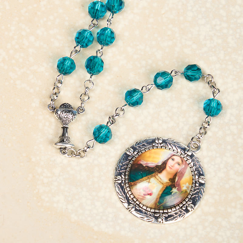 Rosario in lega di vetro blu con catena in poliedro da 8 mm del Sacro Cuore di Gesù e del Cuore Immacolato di Maria Christianartworkshop - image 6