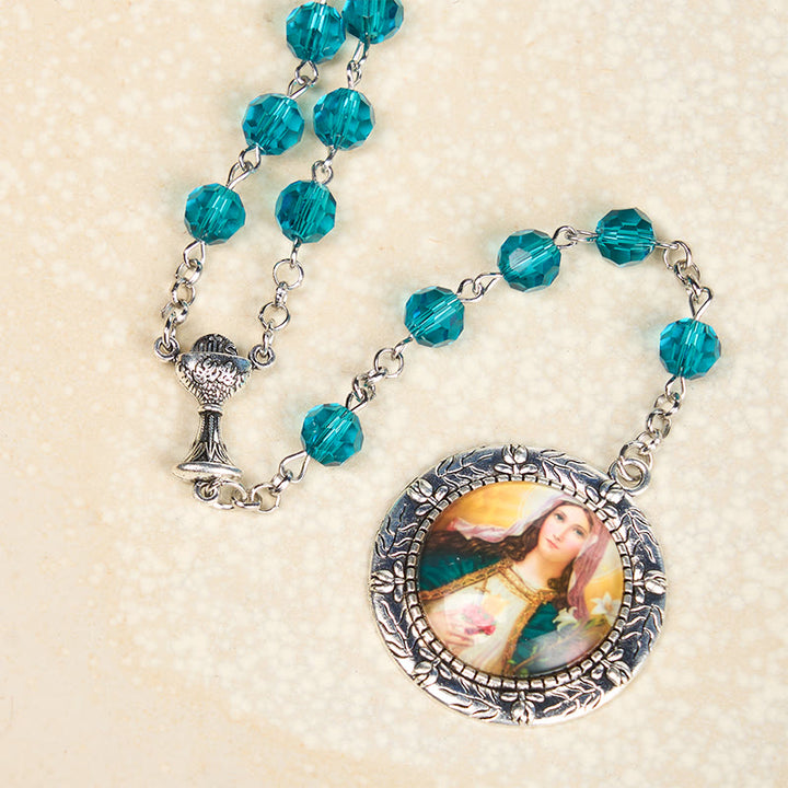 Rosario in lega di vetro blu con catena in poliedro da 8 mm del Sacro Cuore di Gesù e del Cuore Immacolato di Maria Christianartworkshop - image 6