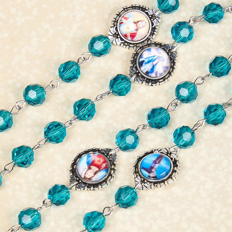 Rosario in lega di vetro blu con catena in poliedro da 8 mm del Sacro Cuore di Gesù e del Cuore Immacolato di Maria Christianartworkshop - image 7