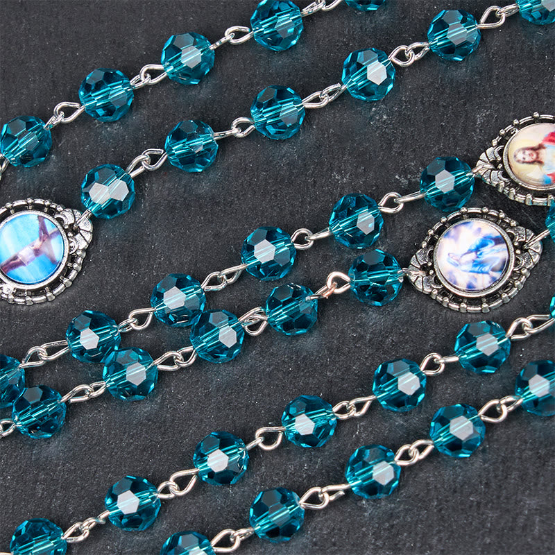 Rosario in lega di vetro blu con catena in poliedro da 8 mm del Sacro Cuore di Gesù e del Cuore Immacolato di Maria Christianartworkshop - image 5