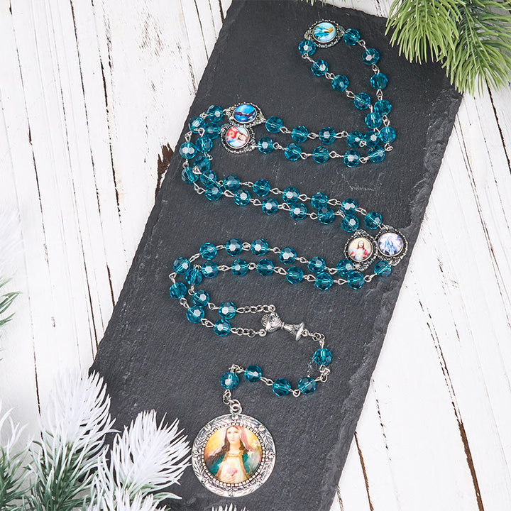 Rosario in lega di vetro blu con catena in poliedro da 8 mm del Sacro Cuore di Gesù e del Cuore Immacolato di Maria Christianartworkshop - image 4