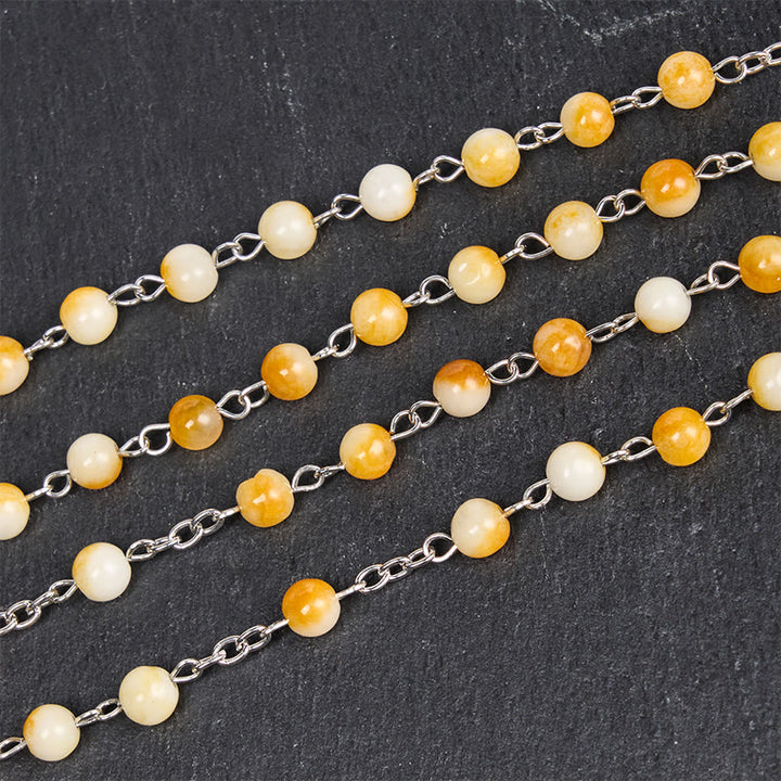 Rosario con catena in lega di agata gialla rotonda da 8 mm raffigurante la Vergine Maria e il Crocifisso Christianartworkshop - image 6