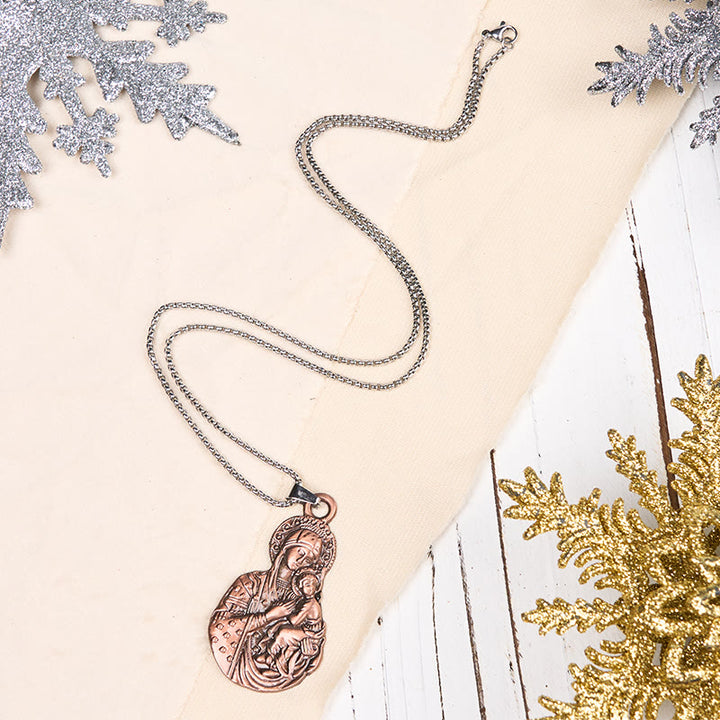Collana con ciondolo simbolo della fede Madonna col Bambino in stile classico Christianartworkshop - Bronzo retrò - image 1