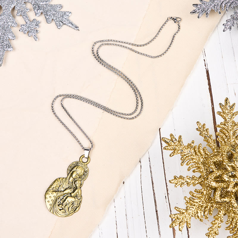 Collana con ciondolo simbolo della fede Madonna col Bambino in stile classico Christianartworkshop - Oro retrò - image 3