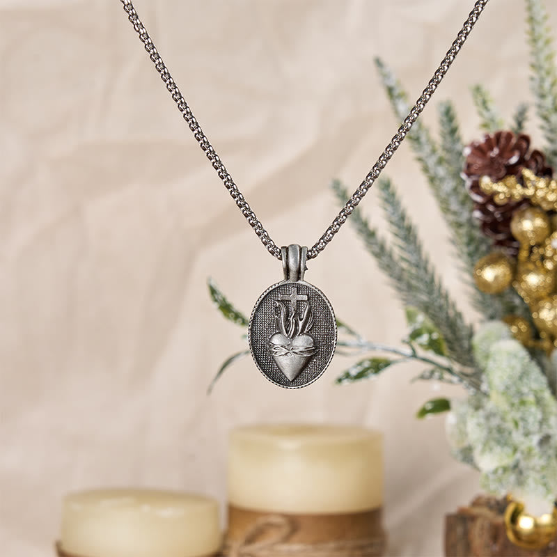 Collana con ciondolo con emblema divino del Sacro Cuore in stile vintage Christianartworkshop - Nero retrò - image 1