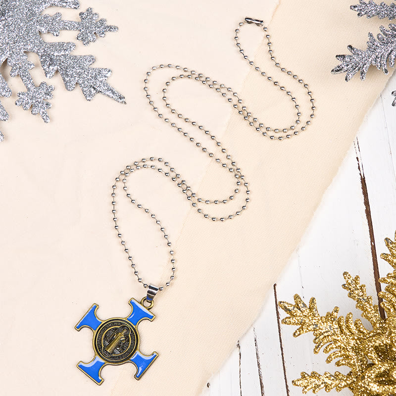 Collana con ciondolo di protezione della croce di San Benedetto in stile classico Christianartworkshop - Blu - image 1