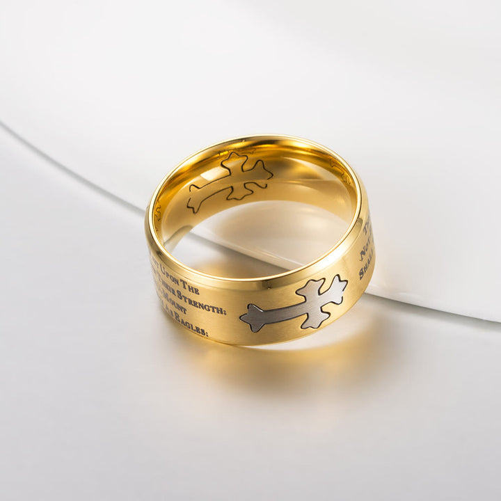 Christianartworkshop Anello con croce inciso in stile moderno con forza della fede - image 2