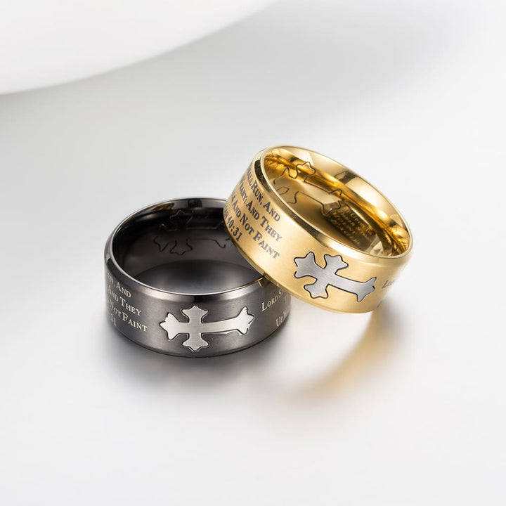 Christianartworkshop Anello con croce inciso in stile moderno con forza della fede - image 6
