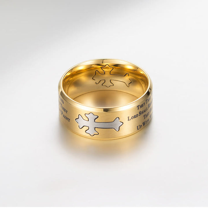 Christianartworkshop Anello con croce inciso in stile moderno con forza della fede - image 1