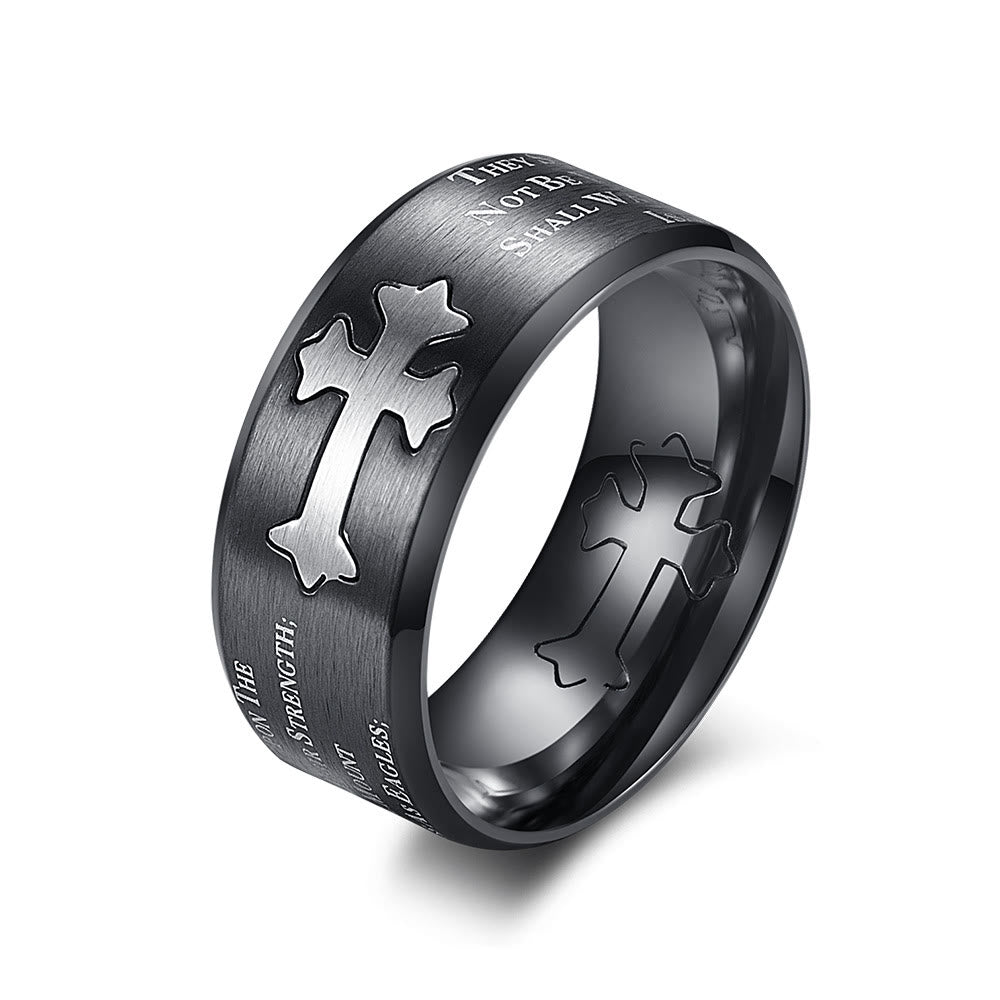 Christianartworkshop Anello con croce inciso in stile moderno con forza della fede - Nero - US 12 - image 3