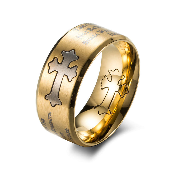 Christianartworkshop Anello con croce inciso in stile moderno con forza della fede - Oro - US 12 - image 0