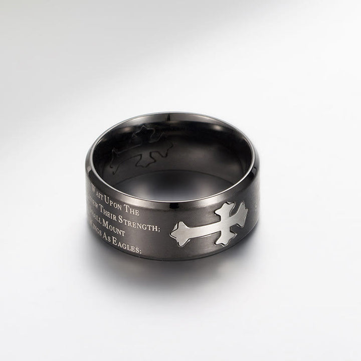 Christianartworkshop Anello con croce inciso in stile moderno con forza della fede - image 4
