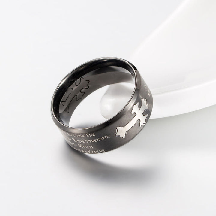 Christianartworkshop Anello con croce inciso in stile moderno con forza della fede - image 5