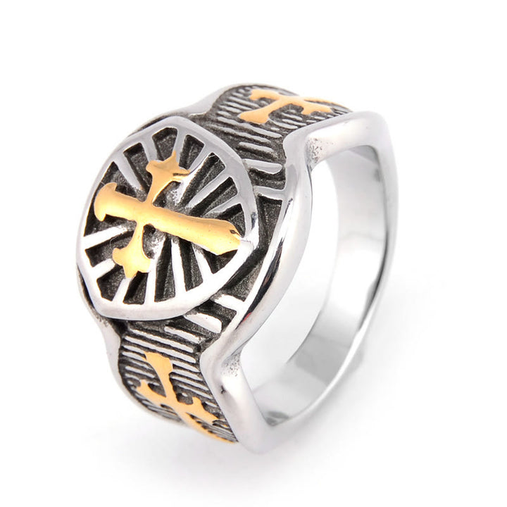 Christianartworkshop Anello di protezione divina con scudo e croce in stile moderno - Argento e oro - US 13 - image 3