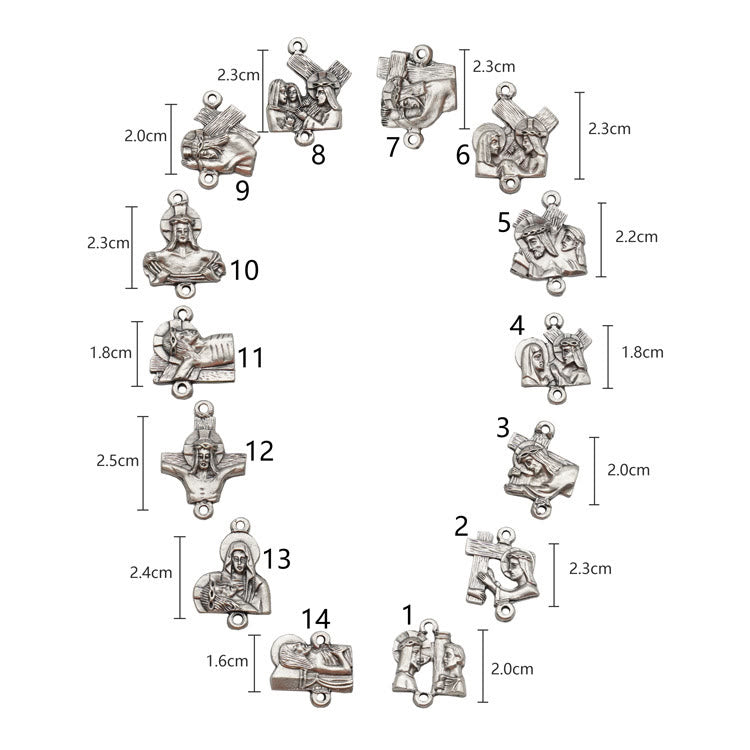 Christianartworkshop Via Crucis 14 Stazioni della Via Crucis Rosario ovale in lega di madreperla/legno d'ulivo - image 4