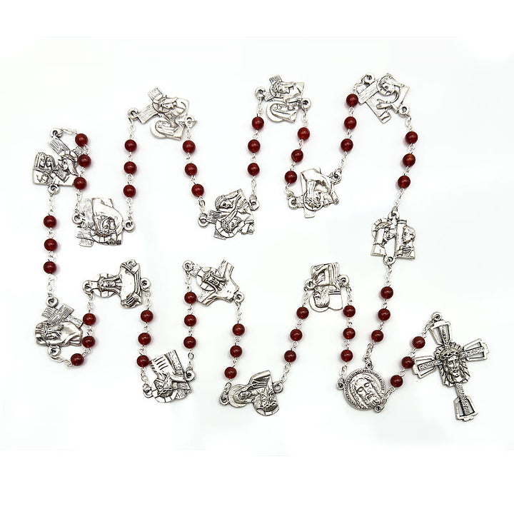 Christianartworkshop Via Crucis, le stazioni della Via Crucis, Rosario rotondo in lega di agata rossa/nera - image 6