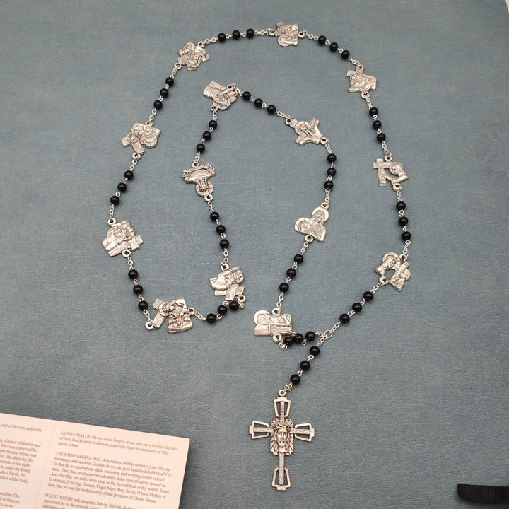 Christianartworkshop Via Crucis, le stazioni della Via Crucis, Rosario rotondo in lega di agata rossa/nera - Nero - image 2