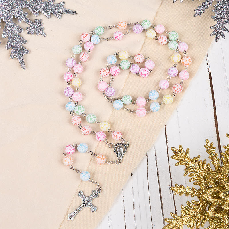Rosario in lega di argilla polimerica multicolore rotondo da 8 mm con Vergine Maria e Crocifisso Christianartworkshop - image 1