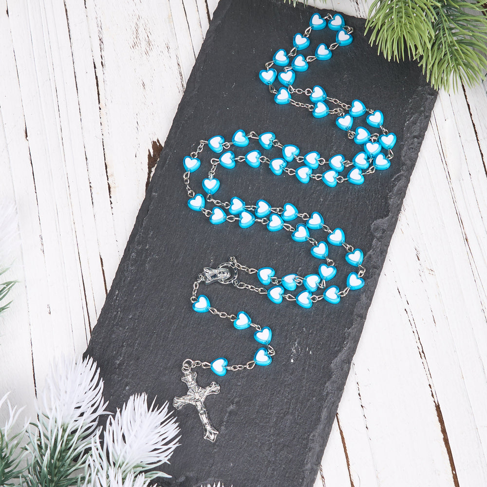 Rosario in lega acrilica multicolore con cuore da 6 mm , Vergine Maria e crocifisso (4 colori) - Blu - image 1