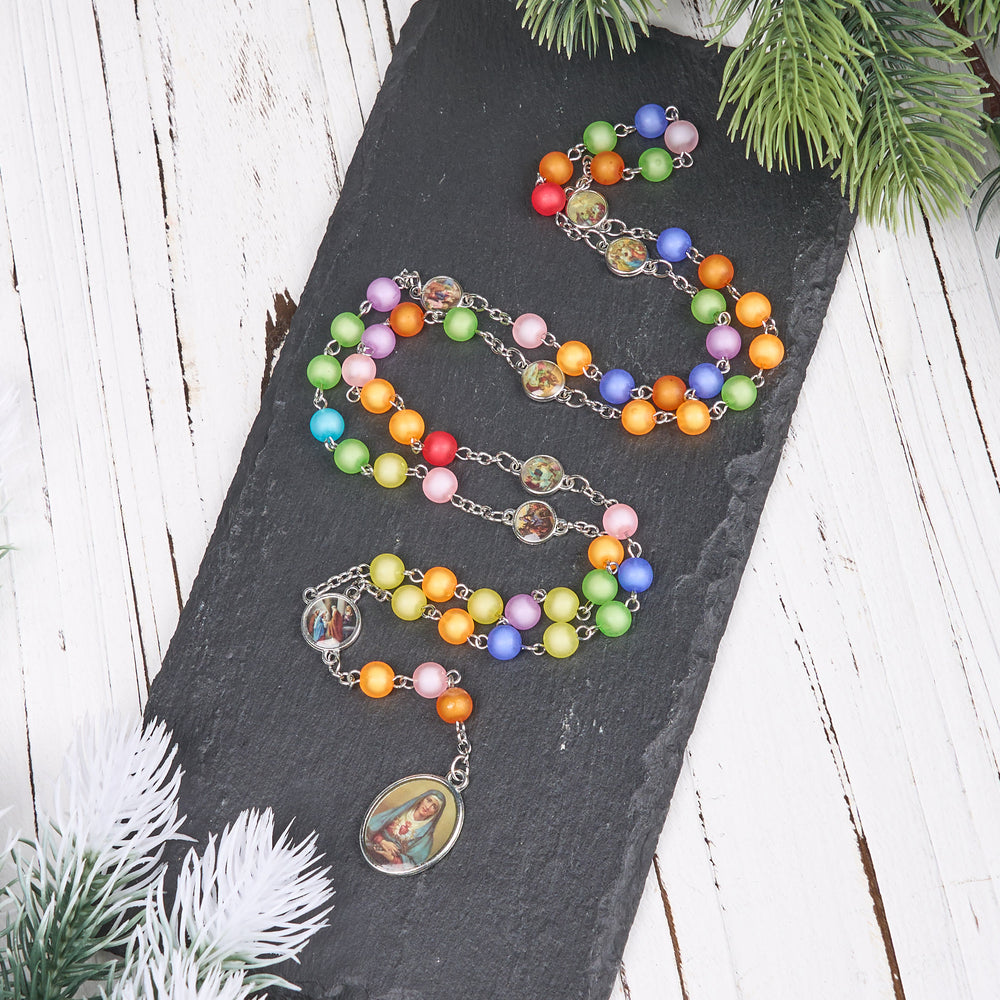 Christianartworkshop Rosario con catena in lega acrilica multicolore rotonda da 8 mm, sette dolori - image 1