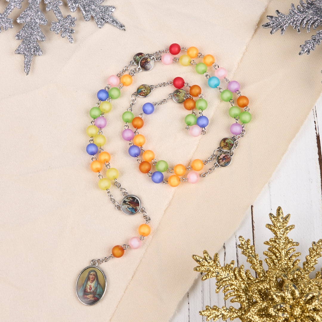 Christianartworkshop Rosario con catena in lega acrilica multicolore rotonda da 8 mm, sette dolori - Multicolore - image 0