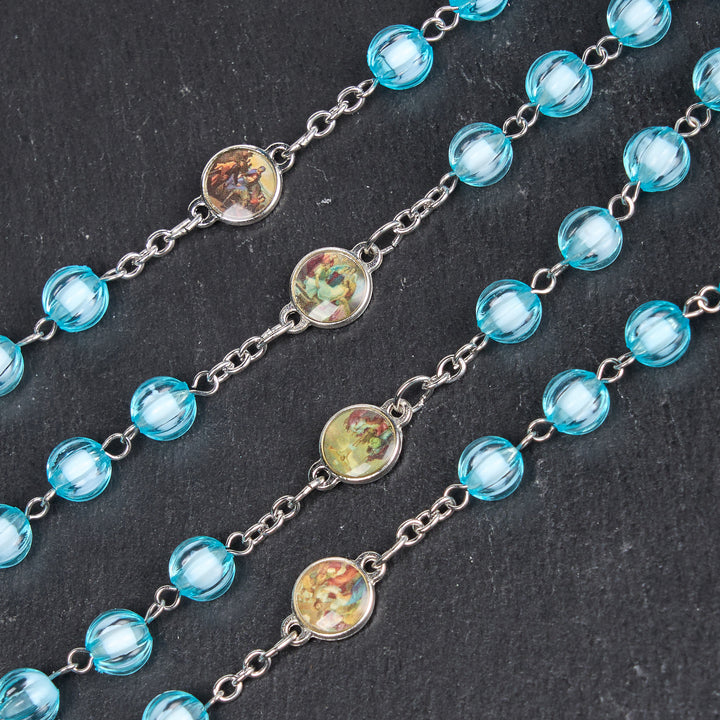 Christianartworkshop Rosario con catena in lega acrilica blu rotonda da 8 mm, sette dolori - image 4