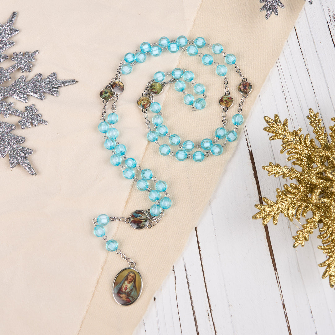 Christianartworkshop Rosario con catena in lega acrilica blu rotonda da 8 mm, sette dolori - image 2