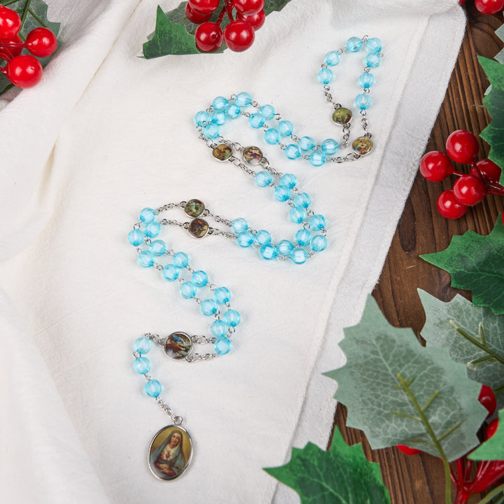 Christianartworkshop Rosario con catena in lega acrilica blu rotonda da 8 mm, sette dolori - image 1