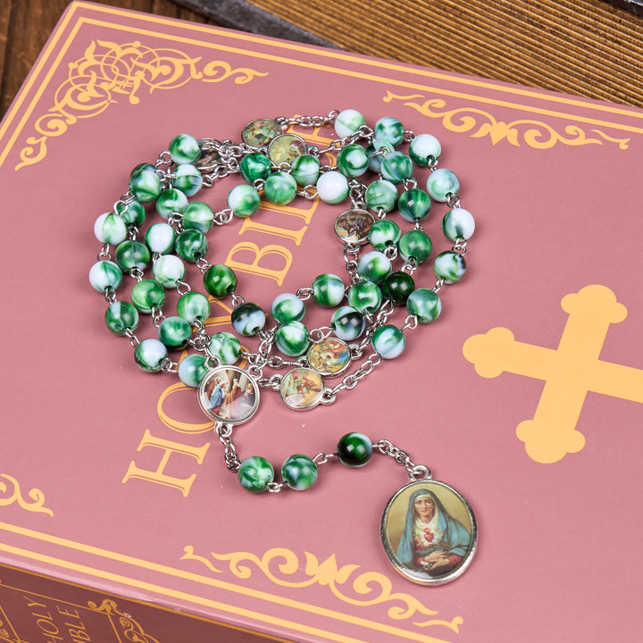 Christianartworkshop Rosario con catena in lega acrilica blu/verde rotonda da 8 mm, sette dolori - image 9