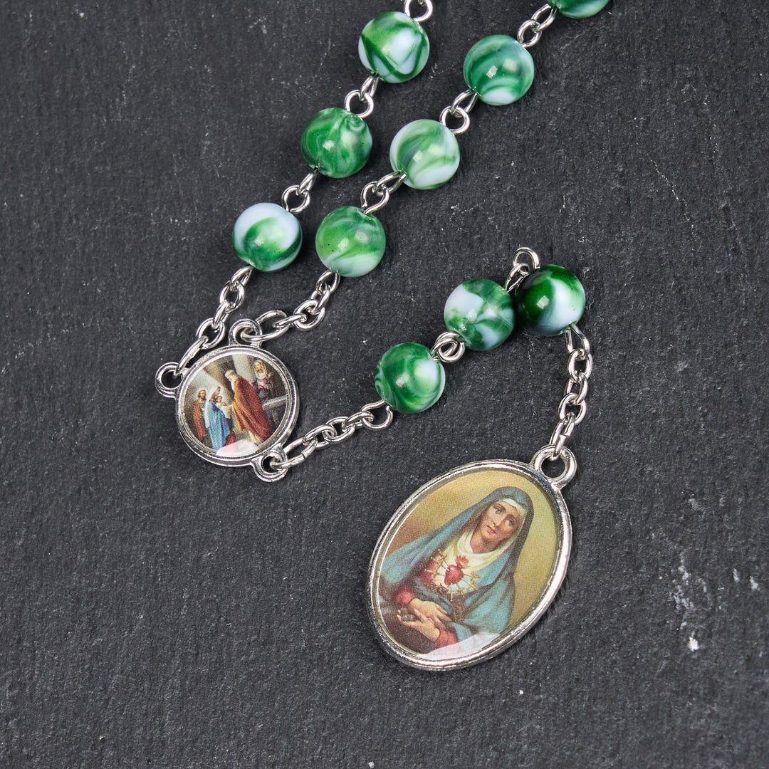 Christianartworkshop Rosario con catena in lega acrilica blu/verde rotonda da 8 mm, sette dolori - image 11