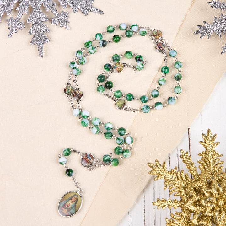 Christianartworkshop Rosario con catena in lega acrilica blu/verde rotonda da 8 mm, sette dolori - image 8