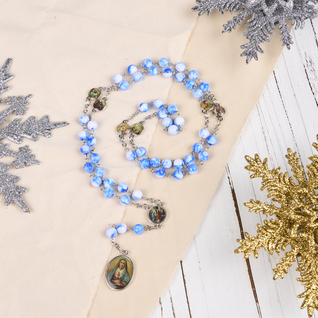 Christianartworkshop Rosario con catena in lega acrilica blu/verde rotonda da 8 mm, sette dolori - image 3
