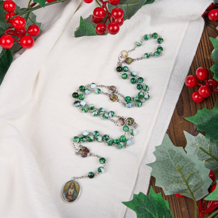 Christianartworkshop Rosario con catena in lega acrilica blu/verde rotonda da 8 mm, sette dolori - image 7
