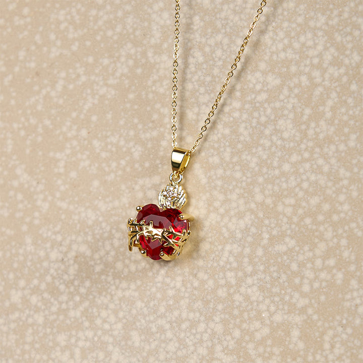 Christianartworkshop LA FEDE COME ARMATURA: Collana con ciondolo del Sacro Cuore di Gesù con pietre preziose rosse - image 9