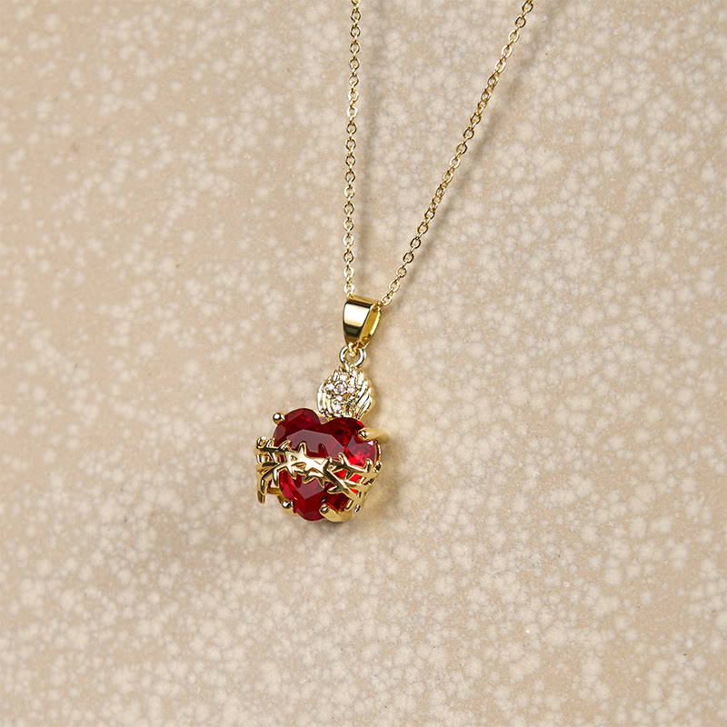 Collana con ciondolo del Sacro Cuore di Gesù in stile moderno con pietre preziose rosse lavorate Christianartworkshop - image 8