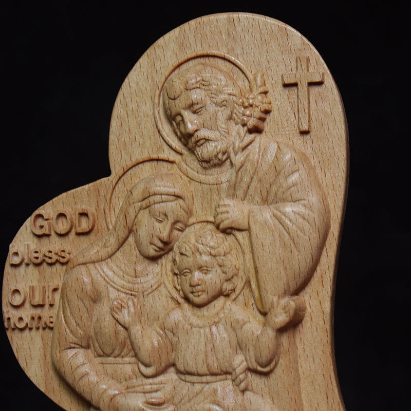 Christianartworkshop Statua della Sacra Famiglia in legno in stile classico, decorazione da tavolo - image 1