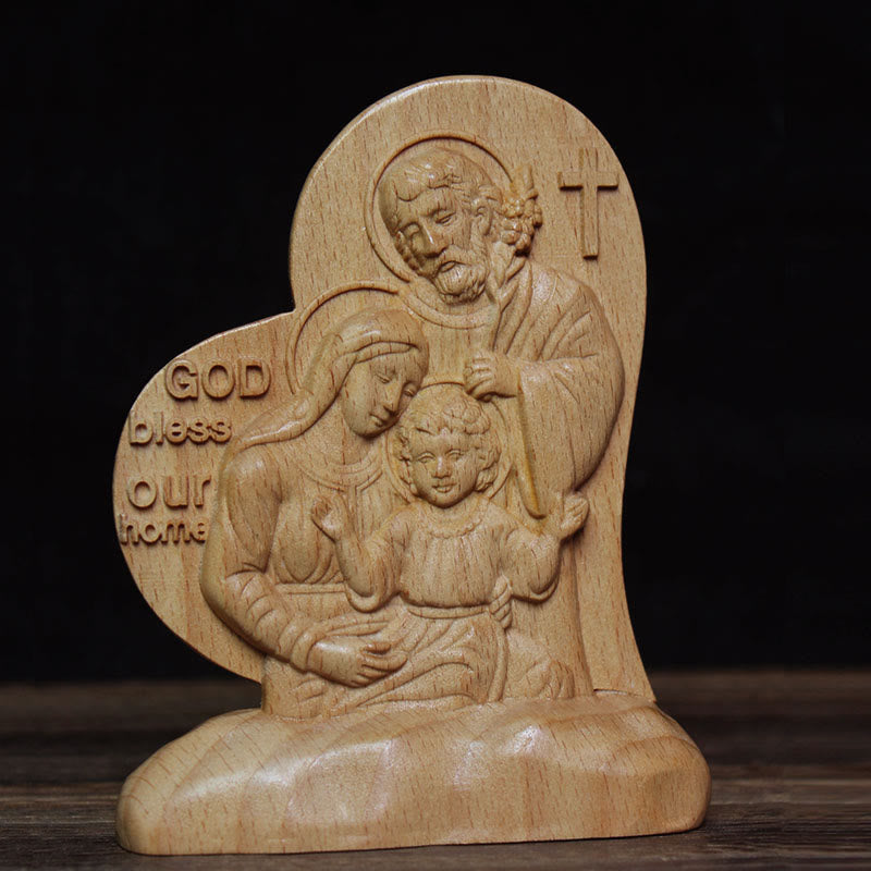 Christianartworkshop Statua della Sacra Famiglia in legno in stile classico, decorazione da tavolo - image 2