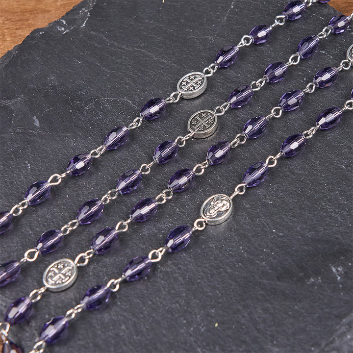 Christianartworkshop Rosario con catena in lega di cristallo viola ovale da 6*8 mm con medaglia miracolosa e Madonna di Guadalupe - image 5
