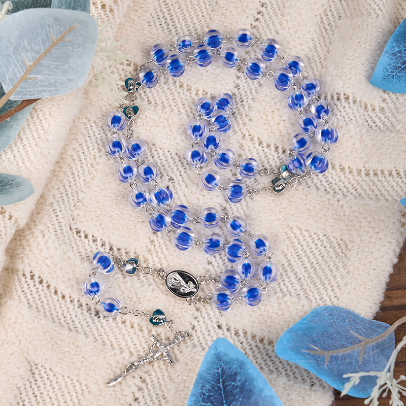 Christianartworkshop Rosario con catena in lega acrilica blu poliedrica da 10 mm con Madonna e Crocifisso - image 1