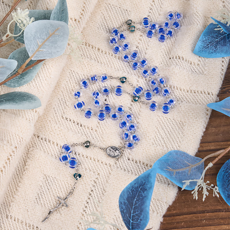 Christianartworkshop Rosario con catena in lega acrilica blu poliedrica da 10 mm con Madonna e Crocifisso - image 2