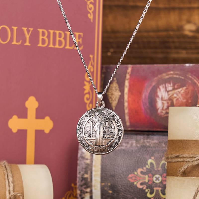 Collana con pendente in stile classico con simbolo di San Benedetto realizzata a mano Christianartworkshop (3 colori) - Argento - image 5