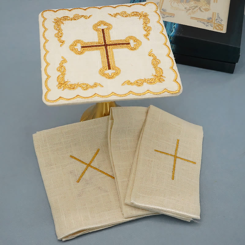 Christianartworkshop Set di biancheria per altare religiosa elegante con croce dorata ricamata in stile classico - Croce d'oro - image 0