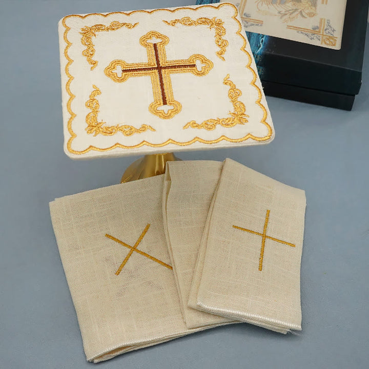 Christianartworkshop Set di biancheria per altare religiosa elegante con croce dorata ricamata in stile classico - Croce d'oro - image 0