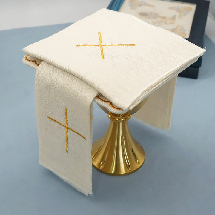 Christianartworkshop Set di biancheria per altare religiosa elegante con croce dorata ricamata in stile classico - image 6