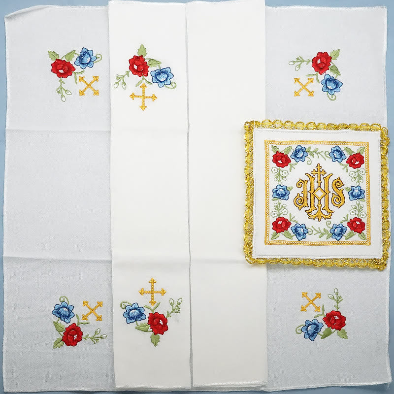 Christianartworkshop Set di biancheria per altare con devozione floreale IHS in stile classico - image 4