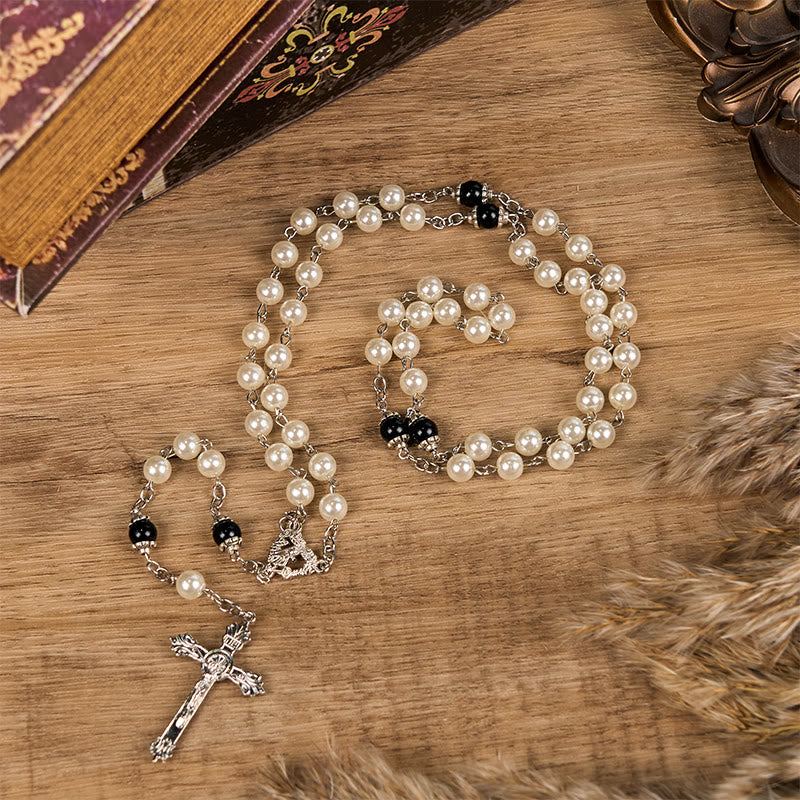 Christianartworkshop Rosario con catena in lega acrilica bianca rotonda da 8 mm con Cuore Immacolato di Maria e Crocifisso - image 1