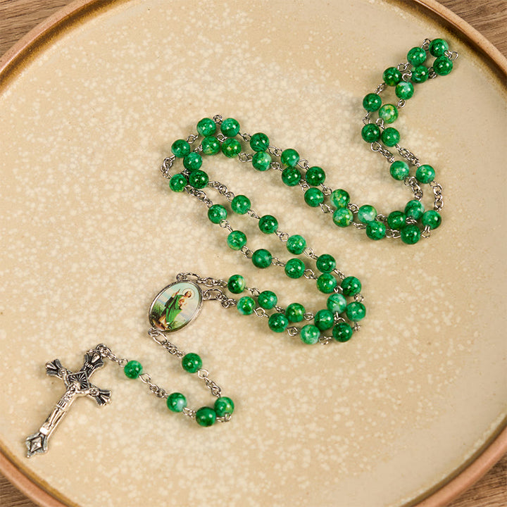 Christianartworkshop Rosario con catena in lega di vetro verde rotonda da 8 mm con San Giuda e Crocifisso - image 3